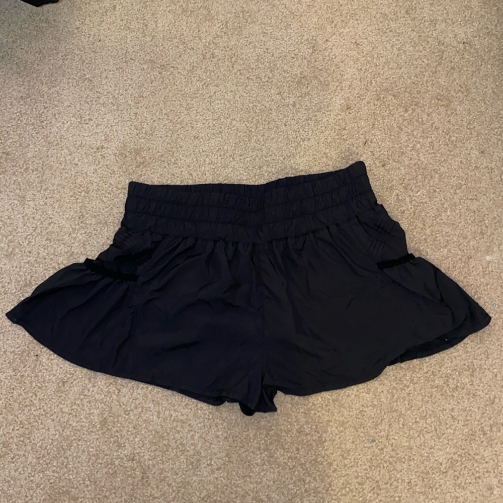 FP Movement by Free People Navy Black Athletic Shorts with Smocked Waist